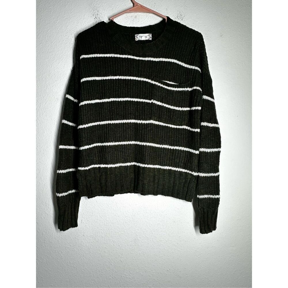 PINK ROSE SWEATER GREEN WHITE STRIPES FRONT POCKET SIZE SMALL Cotton Blend